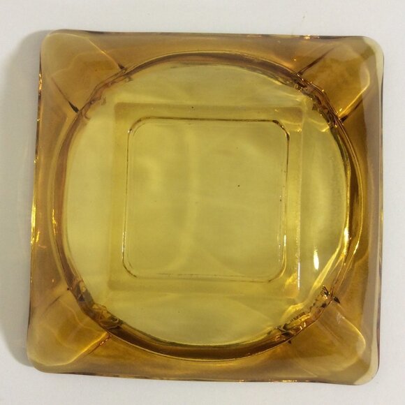 VINTAGE amber glass ashtray 6" square heavy - Picture 8 of 12